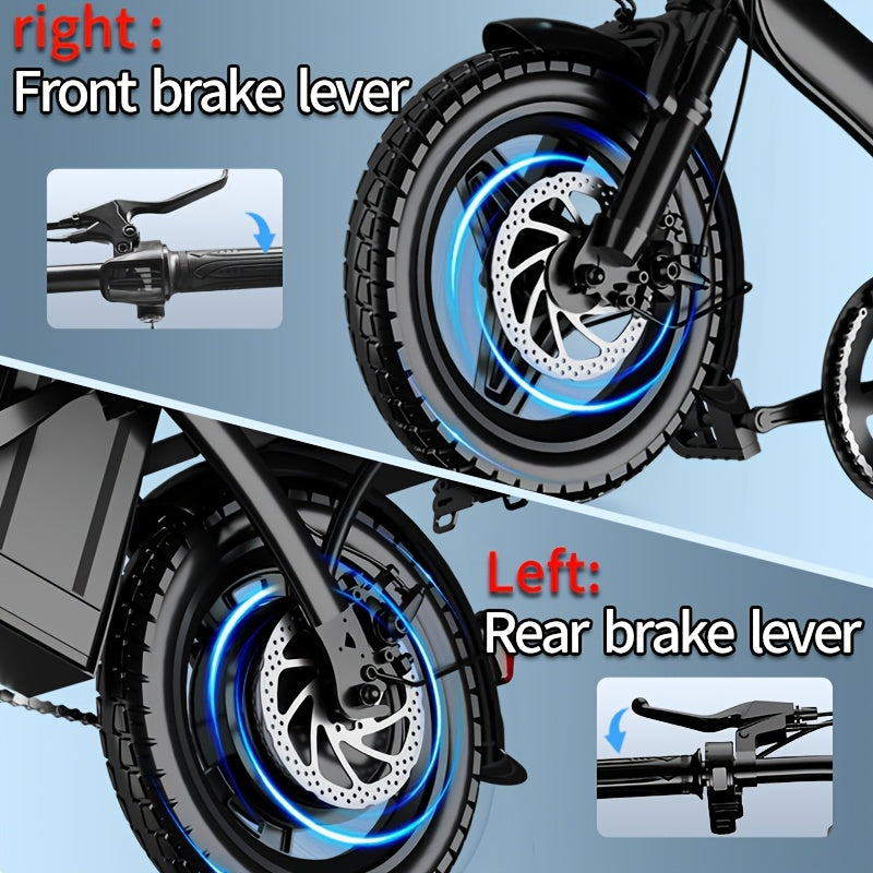 14 Inch Foldable Electric Bicycle for Adults 19MPH 48V Lithium Battery 18-28 Mile Range 330 LB Capacity Portable Folding E-Bike for Urban Commuting Outdoor Cycling - Optional Lock Phone Holder Basket