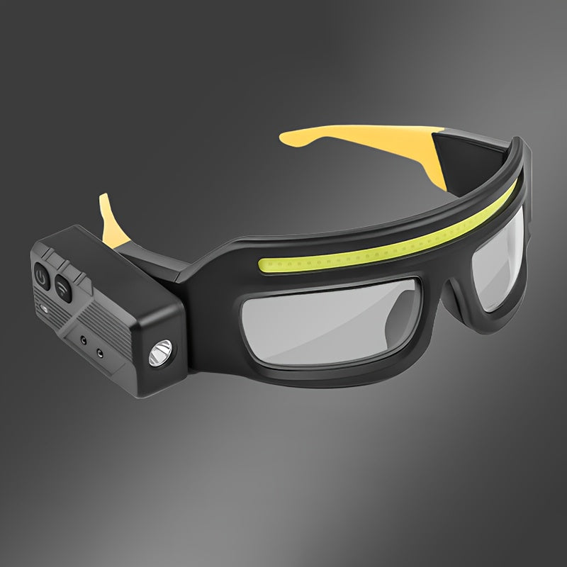 LED Headlamp Head Torch with Rotatable Beam Adjustable Brightness Strobe Mode for Night Running Cycling Fishing Camping Glasses Light Head Mounted Flashlight Yellow Blue