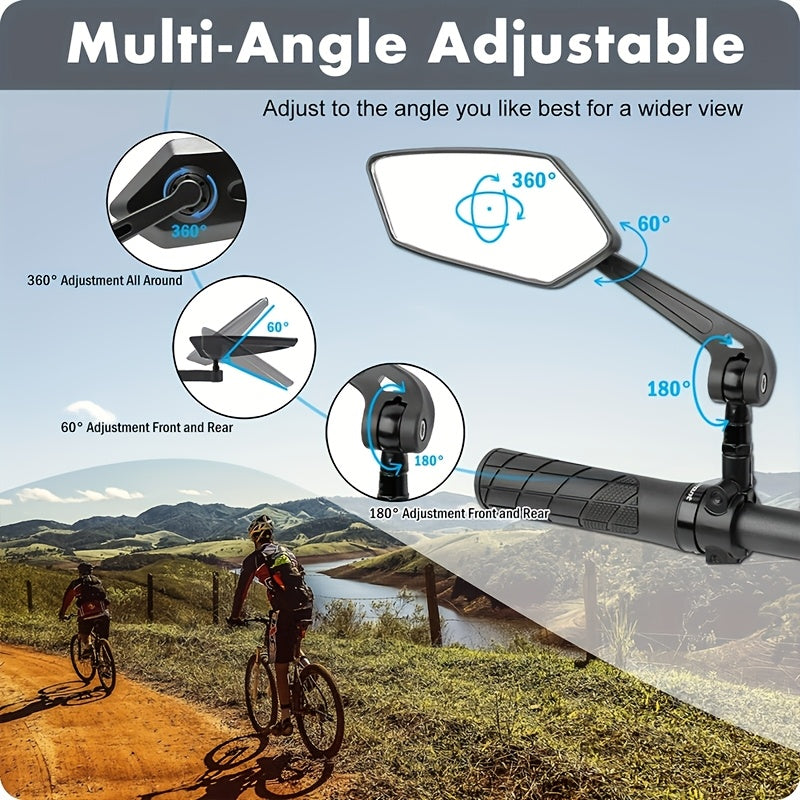 Bike Mirrors 2-Pack HD Rearview – 360° Adjustable & Foldable Handlebar Mirrors for Bicycle, Ebike, Motorcycle & Scooter | Scratch-Resistant HD Glass, High-Speed Stable, Easy Install