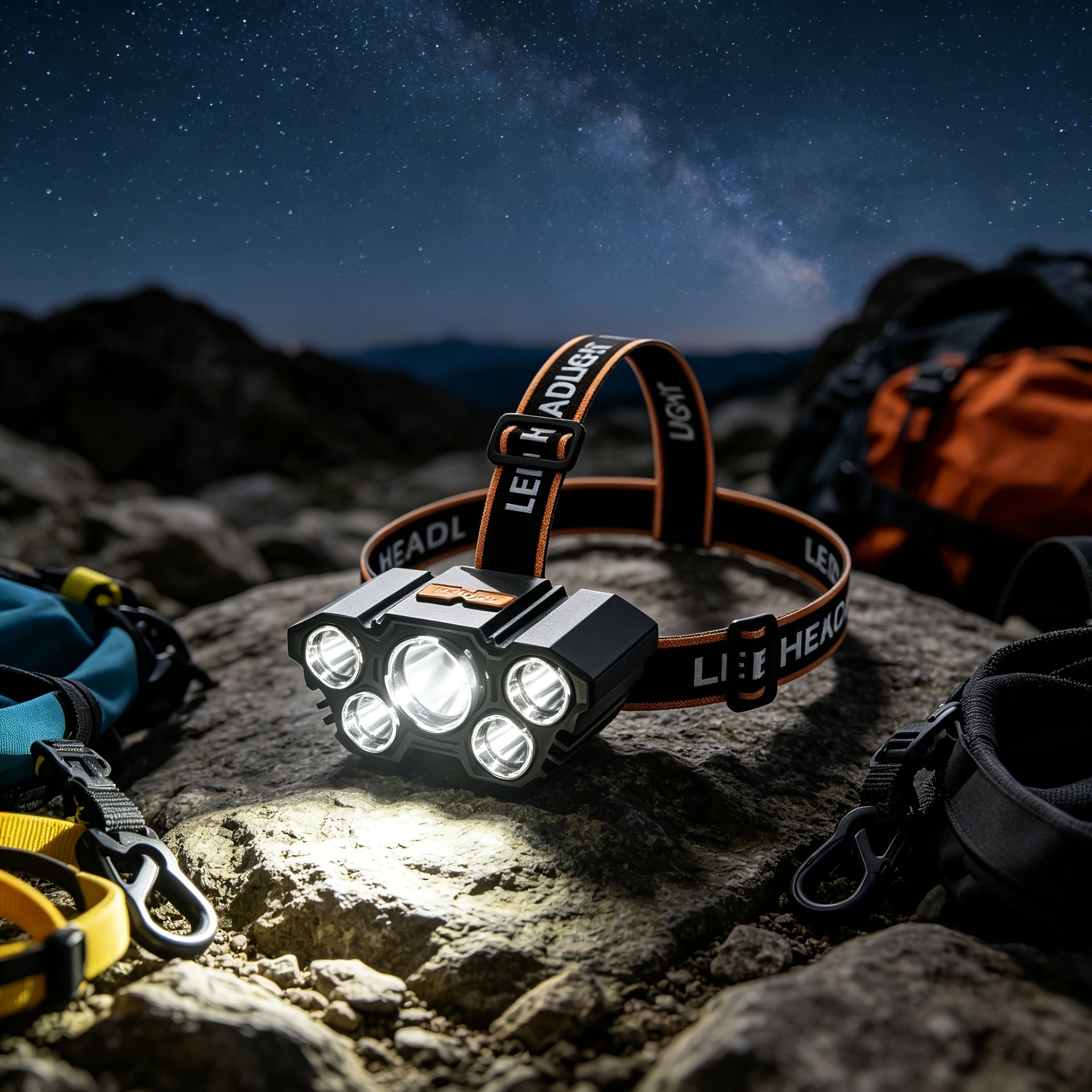 2-Pack USB Rechargeable LED Headlamp 5-LED 4-Mode IP44 Waterproof Hands-Free Head Light for Camping Hiking Night Running Car Repairs Outdoor Work Emergency