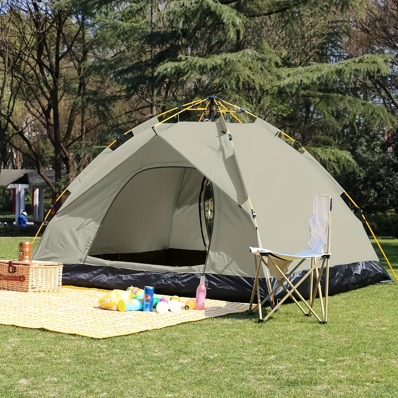 Automatic Pop-Up Camping Tent for 2-4 People – Foldable Portable Outdoor Shelter, Windproof & Sunproof with Two Doors, No Windows or Two Windows Options