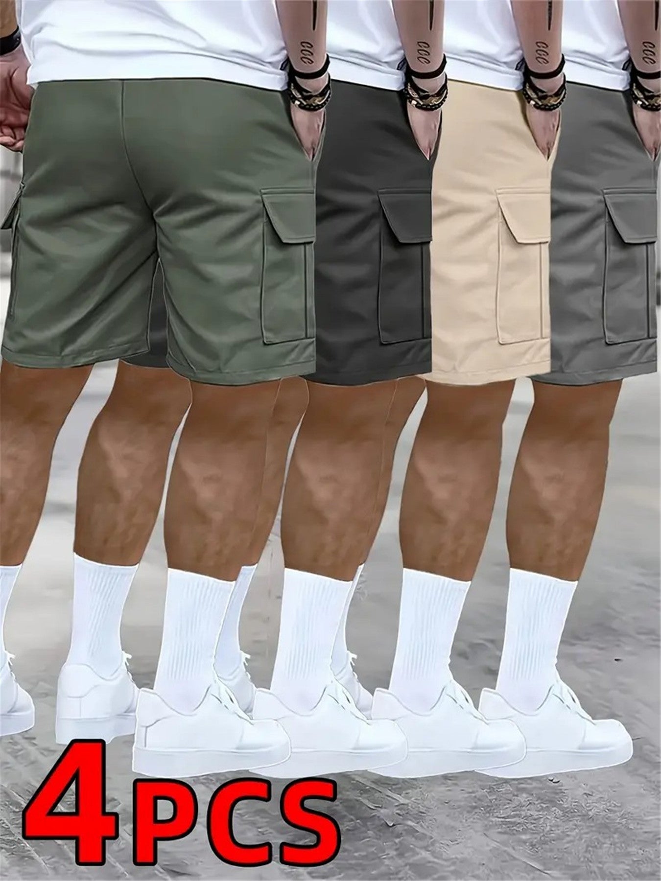 Men's Loose Fit Workwear Shorts 4pcs 5-Pocket Large Pocket Casual Athletic Gym Basketball Outdoor Summer Training Pants S-XXXL