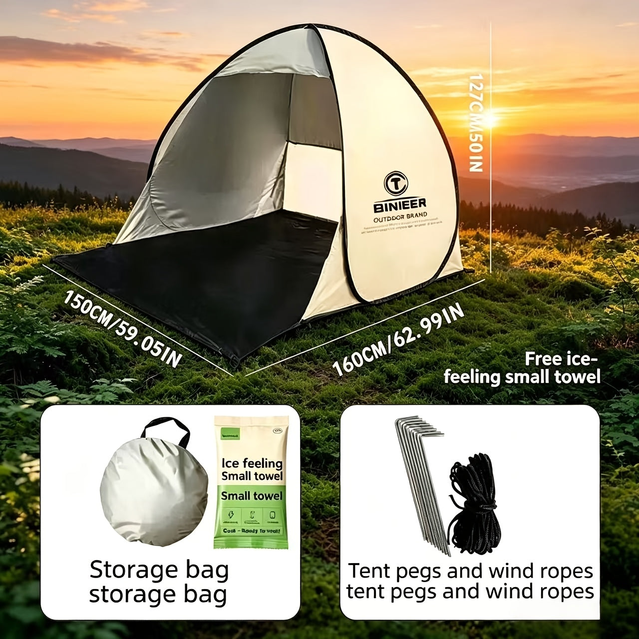 Pop Up Camping Tent 2-3 Person Instant Setup – Portable Sun Shade Shelter with Storage Bag, Foldable Outdoor Canopy for Camping Backyard Garden Beach Hiking Leisure