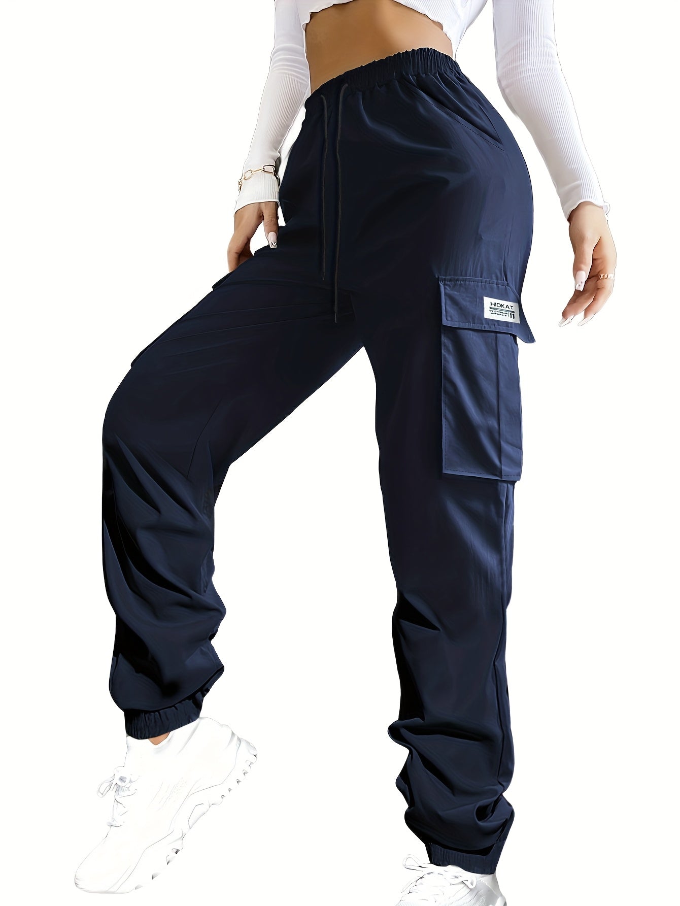 Women's Cargo Pants with Zippered Pockets – Elastic Drawstring Waistband, Large Pocket Casual Outdoor Trousers for Hiking, Travel & Everyday Wear, XS-XXL