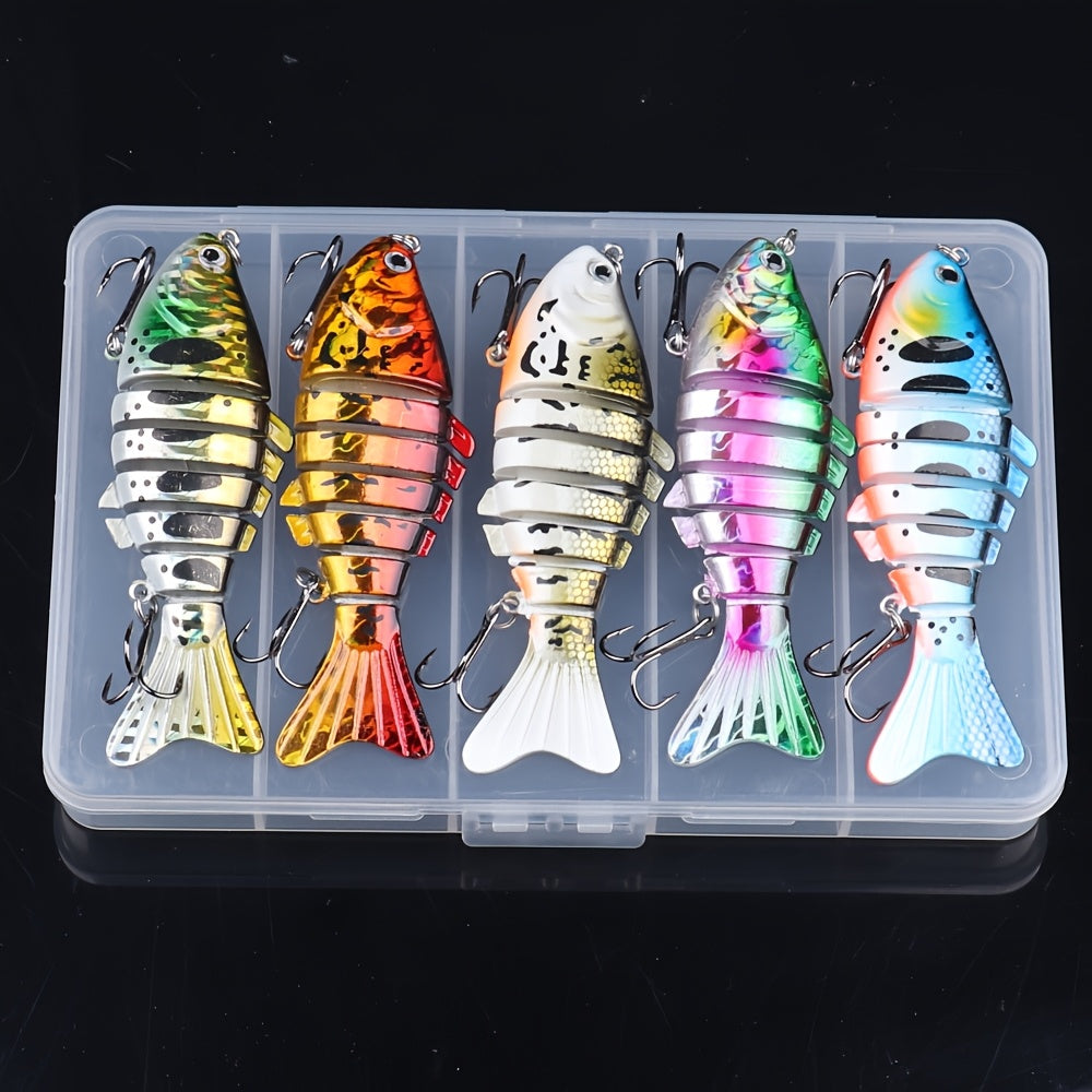 Swimbait Fishing Lures Set 5 Pack – Multi-Jointed Lifelike Hard Bait for Bass, Trout, Pike & Walleye, Freshwater & Saltwater, Treble Hooks Included, Tackle Kit for All Skill Levels