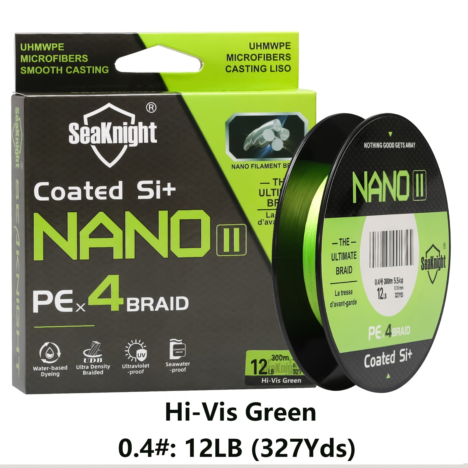 PE Braided Fishing Line 4-Strand – Ultra-Strong UHMWPE Zero Stretch Smooth Casting Line for Bass Trout Catfish Freshwater Saltwater Fishing – Low-Vis Green, Hi-Vis Green & Yellow – 7–15LB 110 & 327 Yds