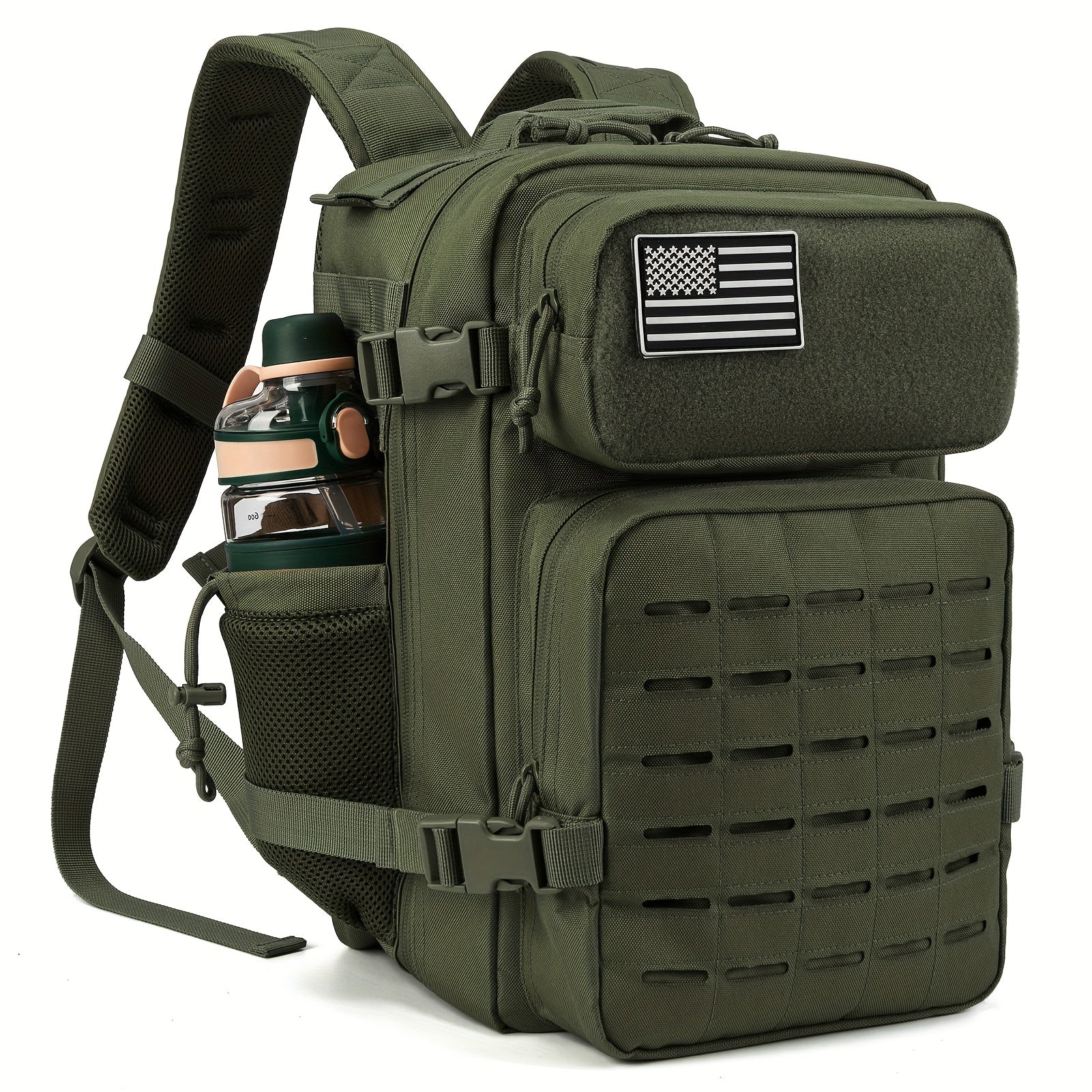 Tactical MOLLE Backpack 6.6 Gal – 180° Flat Open Hiking Camping Daypack with Laptop Compartment & Dual Cup Holders, Heavy-Duty Gym Sports Travel Bag | 9 Colors