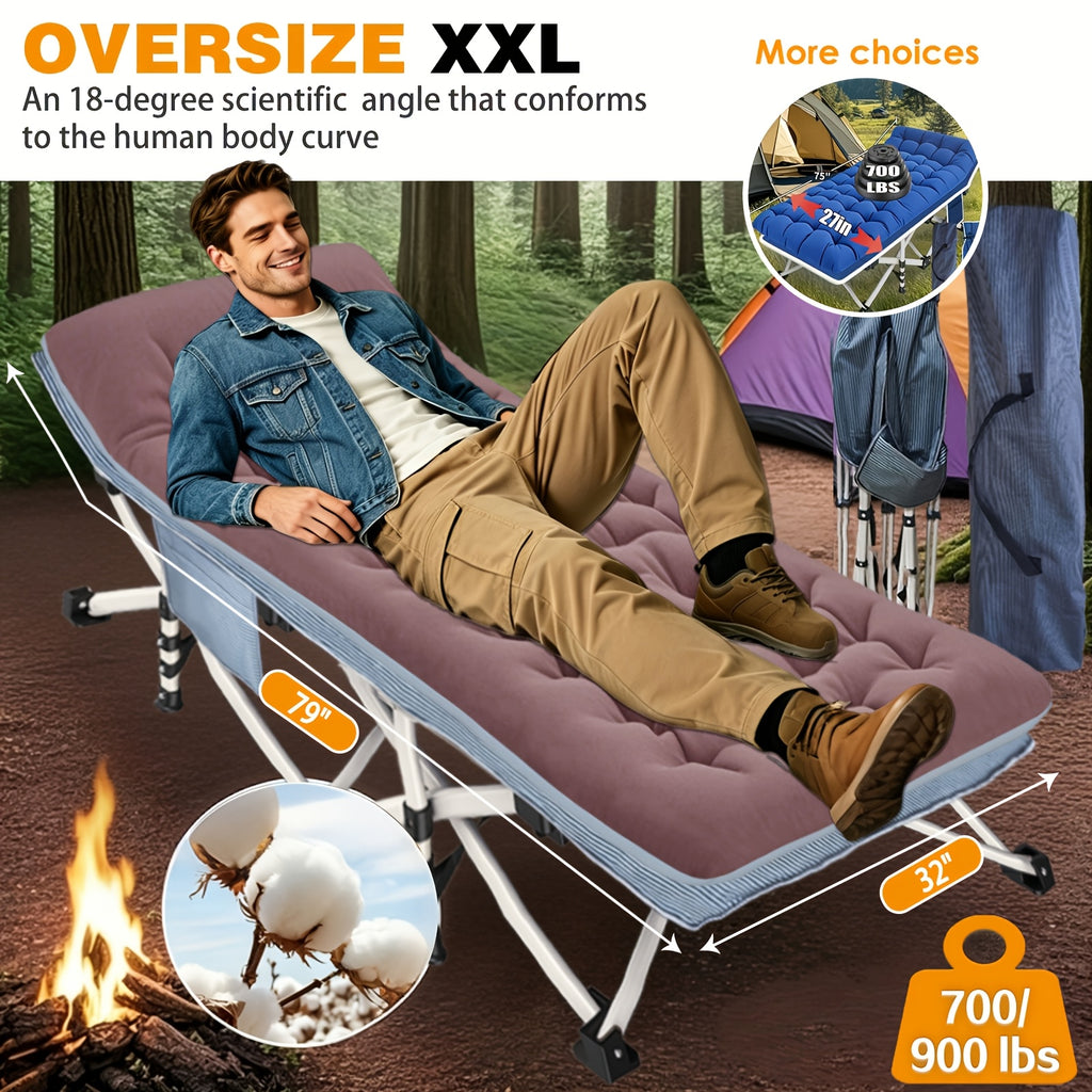 XXL Oversized Camping Cot 32-Inch Wide with Comfortable Mattress – Extra Wide Heavy-Duty Folding Cot for Adults, 1200D Oxford Cloth, Carry Bag Included, Camping Lounge Chair Option
