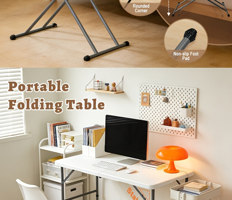 Plastic Folding Picnic Table Portable – Fold-in-Half Design with Carrying Handle & Locking Legs for Indoor & Outdoor Use, Camping, Tailgating & Dining, 2.5FT & 4FT