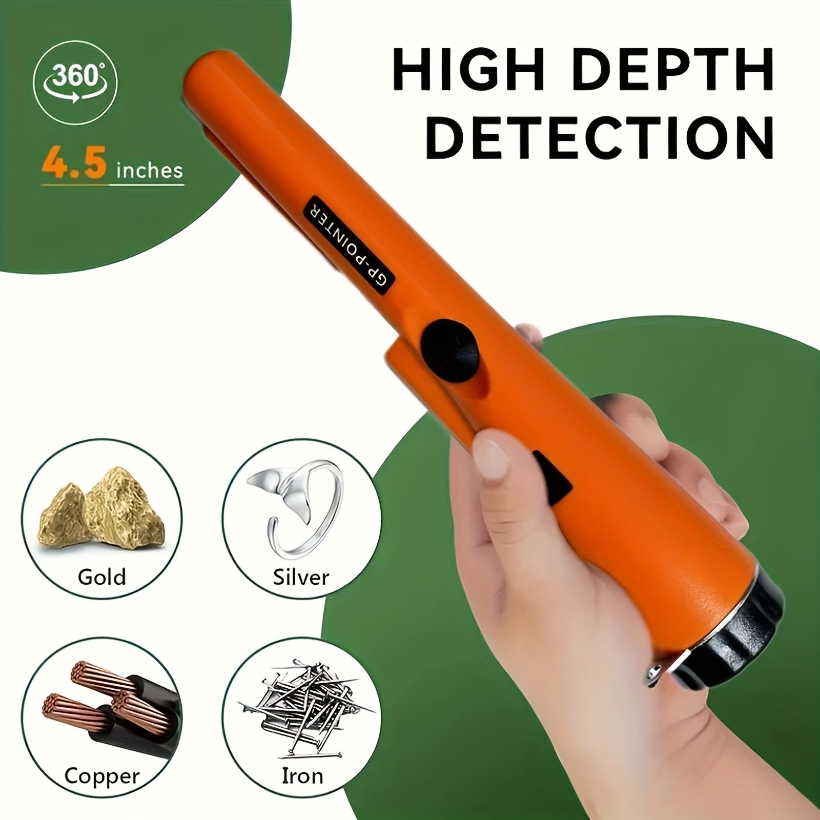 Pinpointer Metal Detector 360° Waterproof Handheld Pin Pointer Wand with Buzzer Vibration Alerts for Gold Silver Coins Relics Treasure Hunting Adults Kids