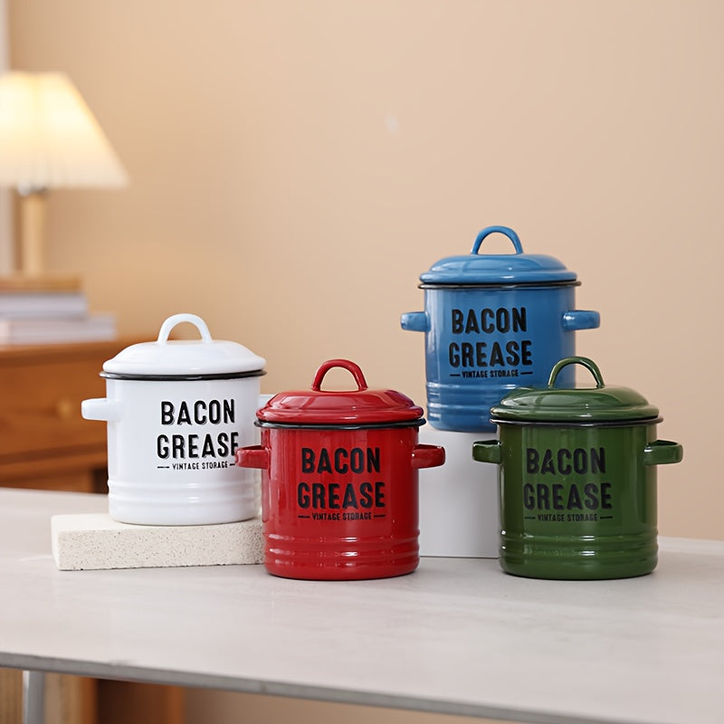 Enamel Oil Can with Filter Large Capacity Grease Storage Container - Bacon Fat Can for Camping & Kitchen - Heat-Resistant Condiment Oil Bottle for Outdoor Cooking - Handmade Camping Kitchenware Gift