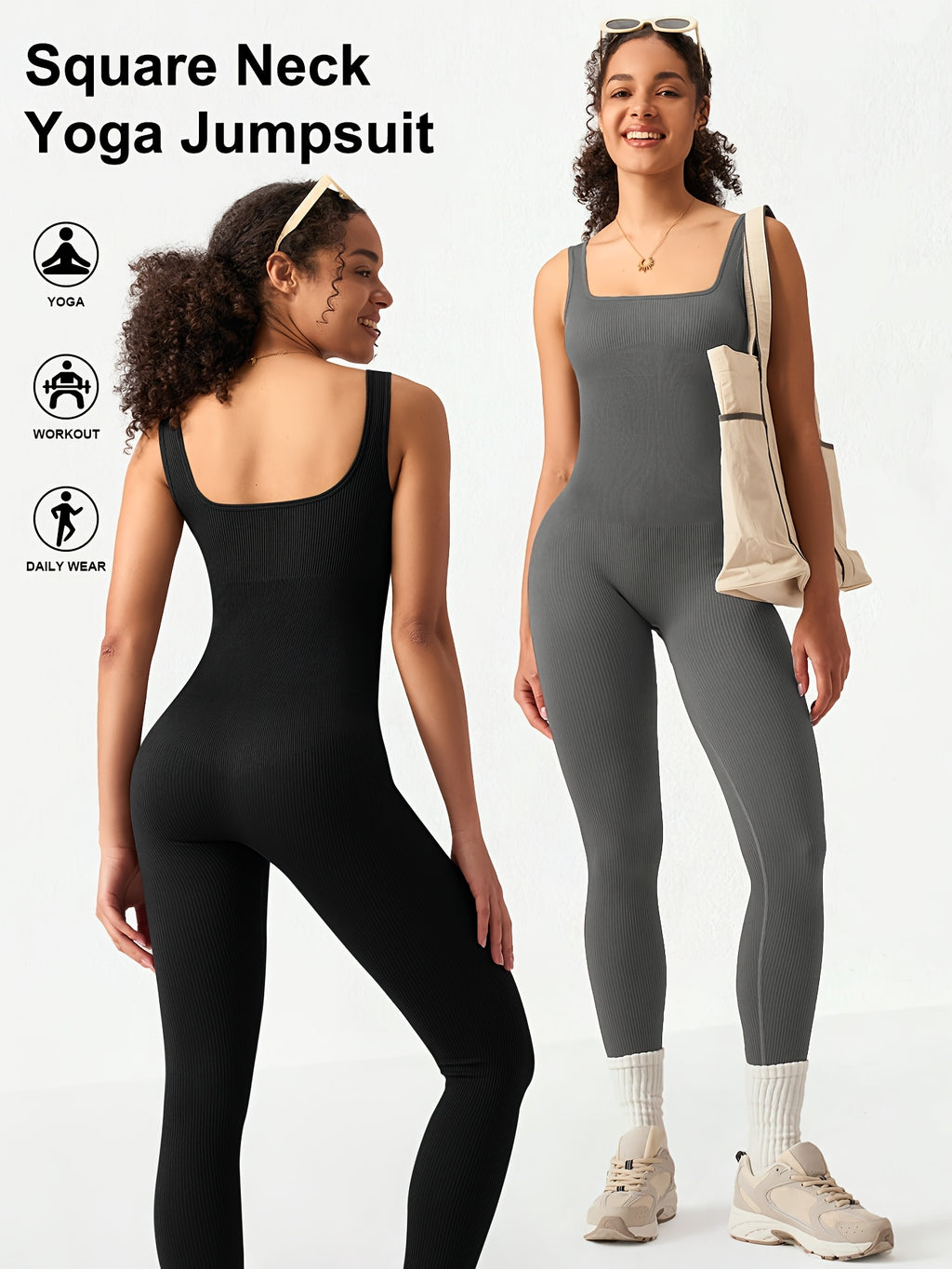 Women's Sleeveless Jumpsuit Yoga Pilates Running Fitness Activewear – 90% Nylon Stretch Fabric, Square Collar, S-XL, Multiple Colors