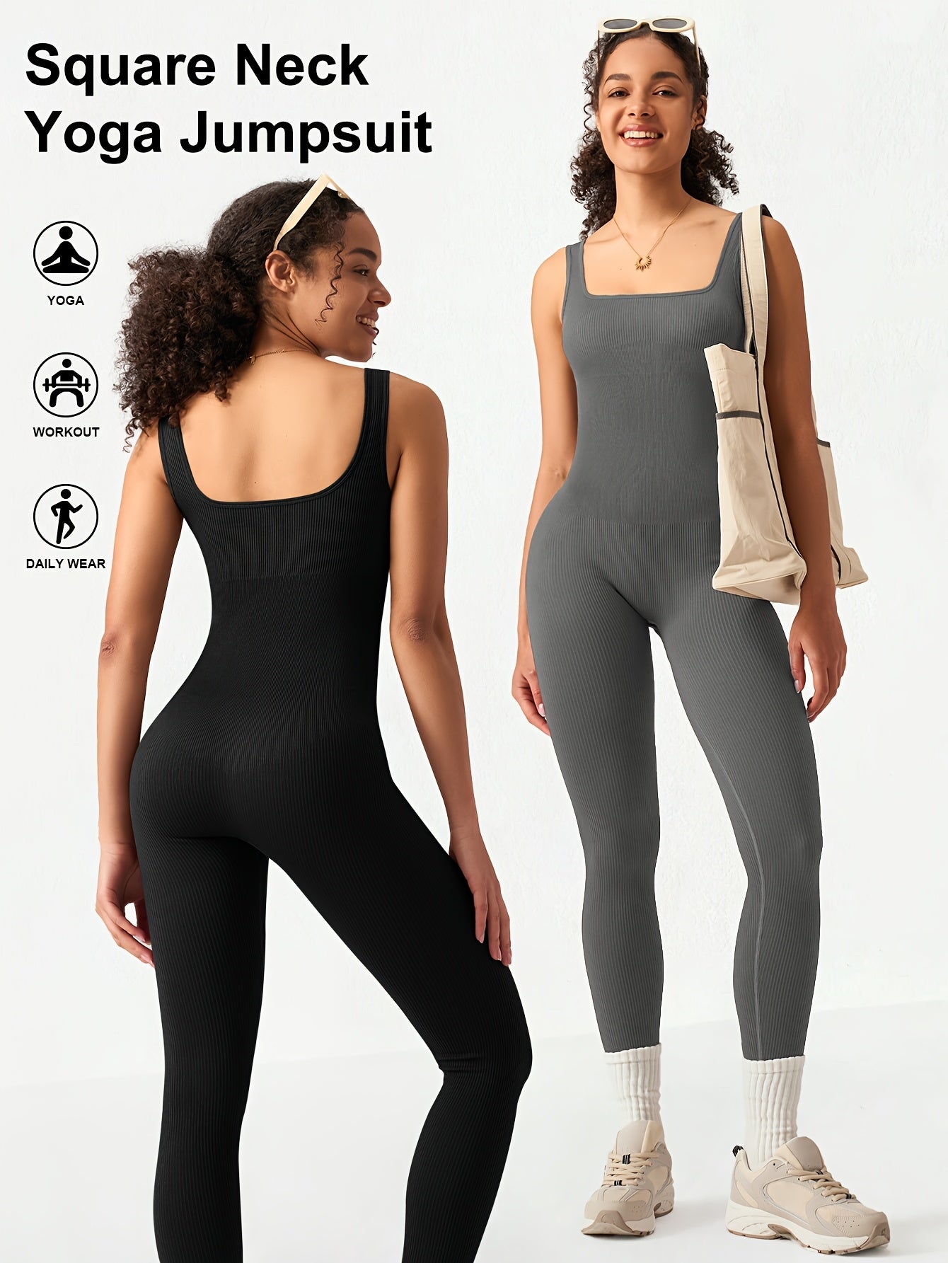 Women's Sleeveless Jumpsuit Yoga Pilates Running Fitness Activewear – 90% Nylon Stretch Fabric, Square Collar, S-XL, Multiple Colors
