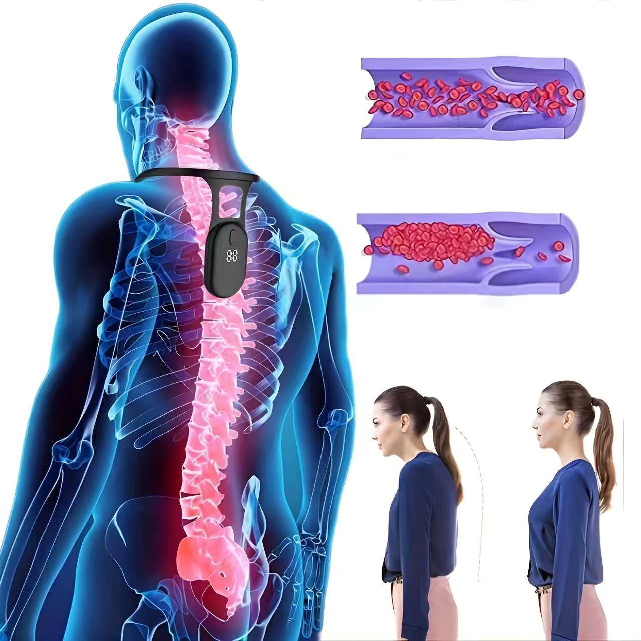 Posture Corrector for Men & Women – Cervical Spine Support Back Brace for Office Workers, Adjustable Posture Shaping Reminder Device for Neck Pain Relief, Spine Alignment & Desk Posture