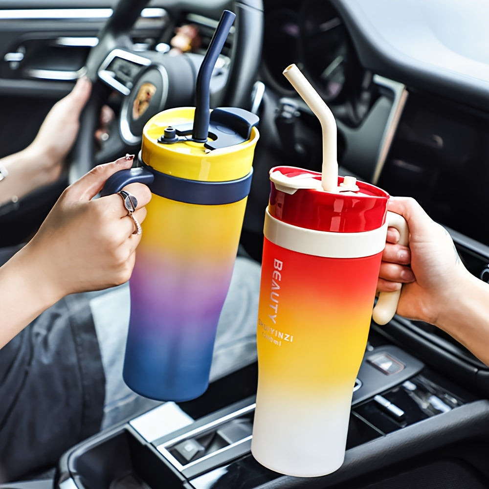 3-Piece Gradient Plastic Water Bottle Set with Straw 1380ml 800ml 280ml – Leakproof Portable Sports Cups for Car Gym Outdoor Fitness Travel
