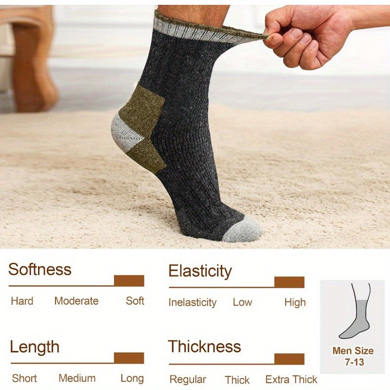 Wool Socks for Men 5 Pairs Extra Thick Thermal Winter Crew Socks Heavy Duty Cold Weather Boot Socks Size 7-13 Multicolor Gift Set