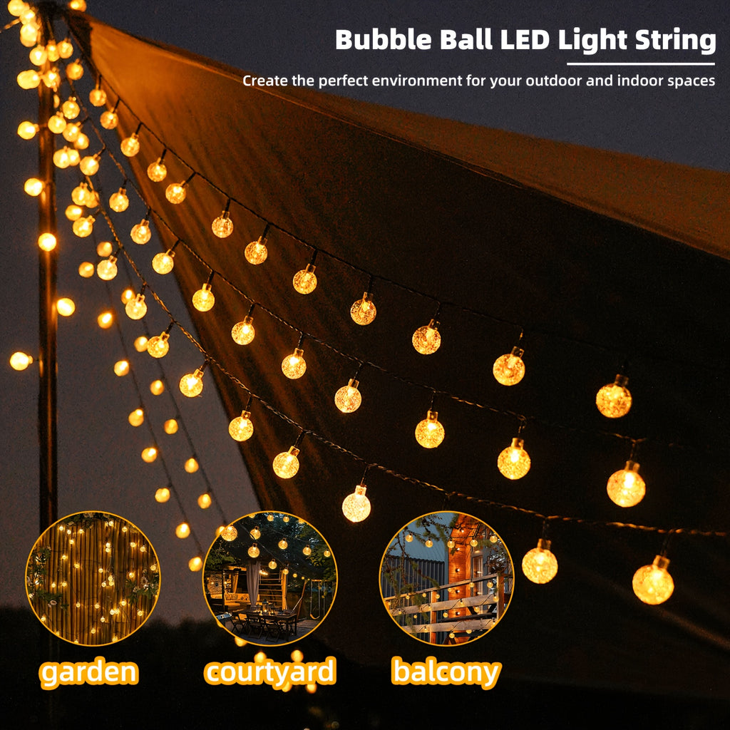 Solar String Lights Outdoor 20/50/100 LED 8 Modes – Solar Ball Globe Lights for Garden Patio Trees Party Christmas Halloween Decorations – Warm White 8-Color White Purple Blue – 16/23/39FT