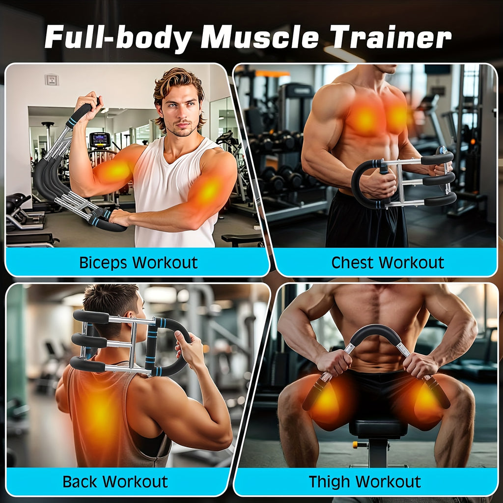 Arm Training Spring Exercise Bar 3-Speed Adjustable Resistance – Forearm Triceps Chest Exerciser Detachable Portable Home Gym Fitness Equipment – Upper Body Strength Trainer for Men & Women