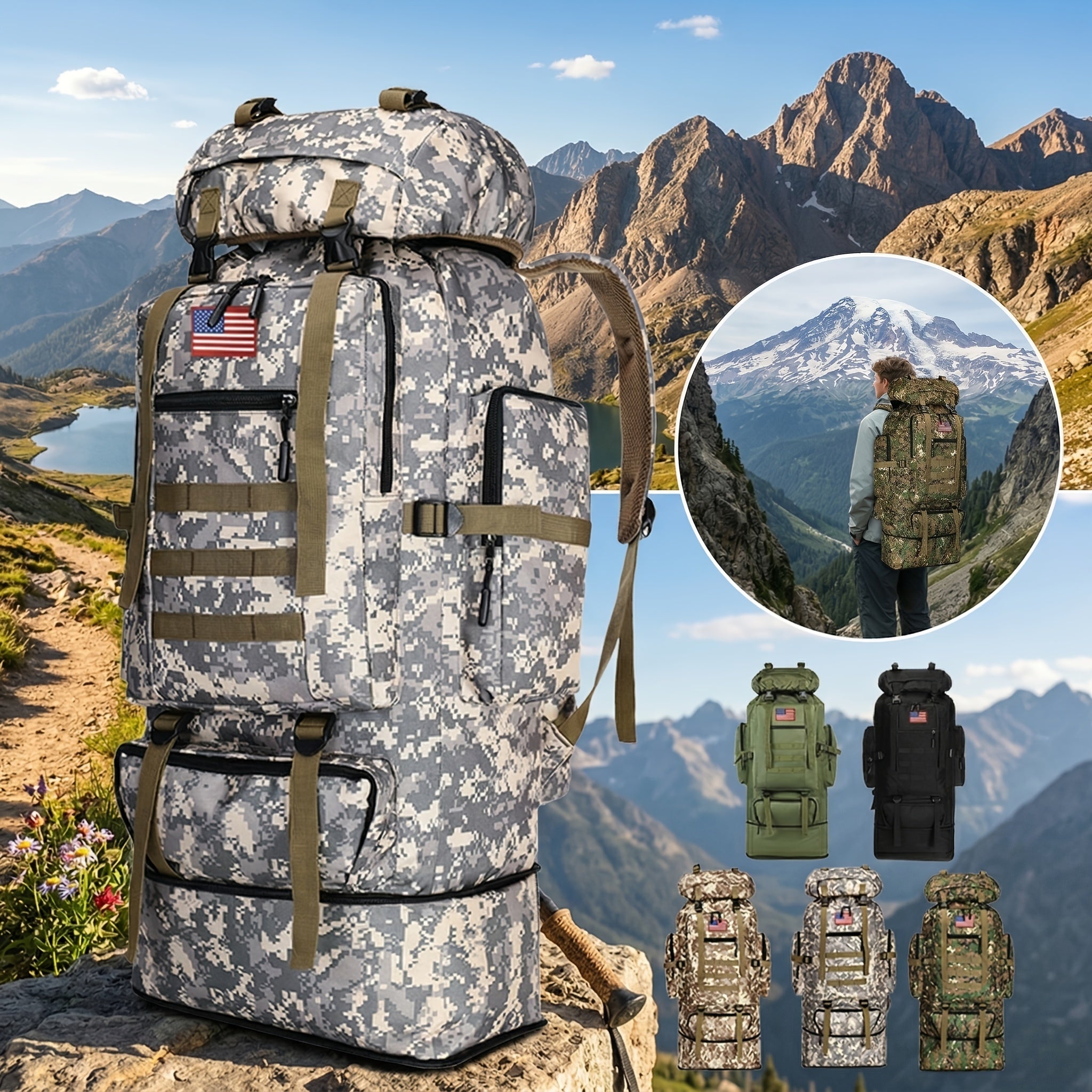 100L Tactical Camouflage Backpack – Large Capacity Hiking Rucksack with Multiple Compartments, Ergonomic Straps for Camping, Trekking, Hunting & Travel