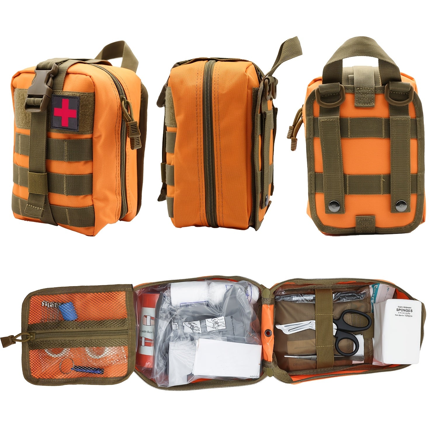247 Piece IFAK Trauma First Aid Kit with CAT Tourniquet - MOLLE Compatible Tactical Medical Bag - Bleeding Control Wound Care Splinting Airway Management - EMT Military Camping Hiking Home FSA HSA Eligible