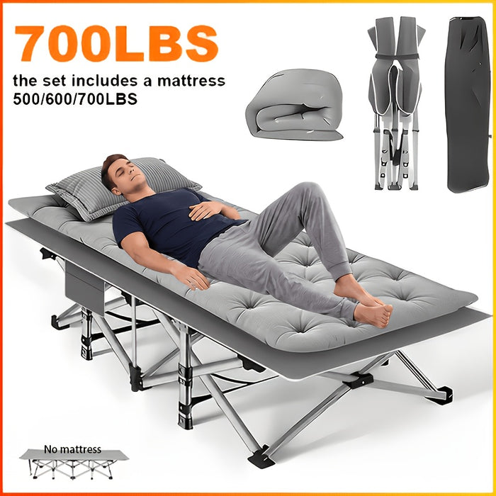 Folding Camping Cot with Mattress Heavy Duty 500/600/700 LBS – Portable Sleeping Bed for Adults, Tent Camping, Outdoor Use, Includes Carrying Bag, Black/Grey