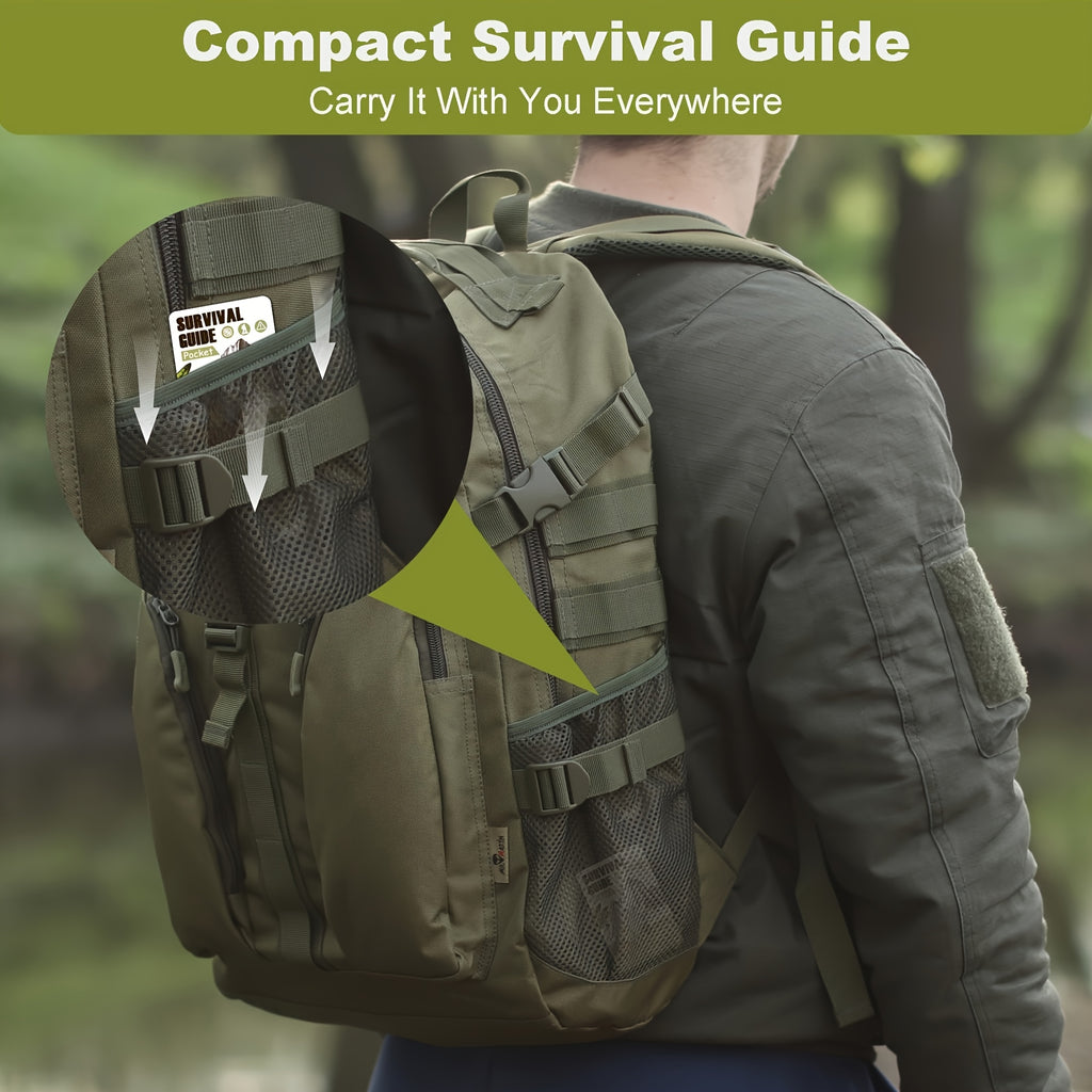 Pocket Survival Guide EDC Kit for Emergency Preparedness, Compact Credit Card Size Survival Card with 67 Skills & 175 Tips for Hiking Camping Disaster First Aid, Father's Day Gift