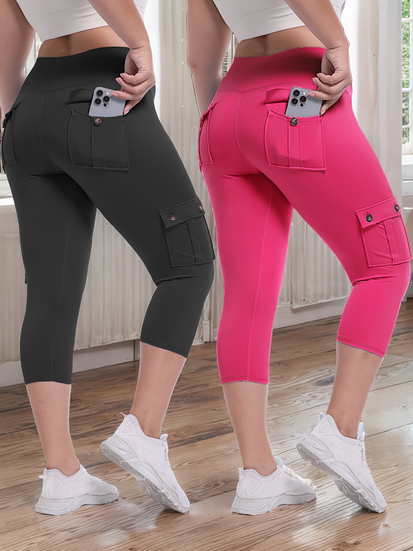 2pcs Capri Leggings Set Women High Waist Butt Lifting Yoga Workout Pants Tummy Control 4-Way Stretch Activewear S-XXL