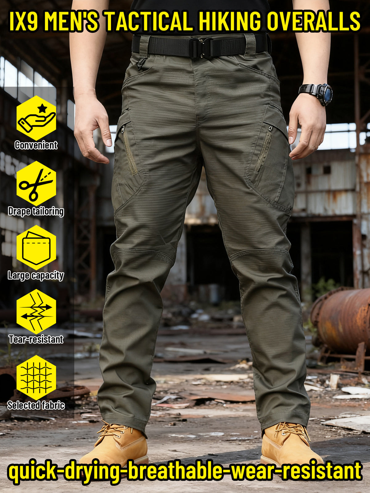 IX9 Men's Tactical Pants Quick Dry Breathable Tear-Resistant Multi-Pocket Slim Fit 3D Tailoring for Hiking Camping Climbing Fishing S-XXL