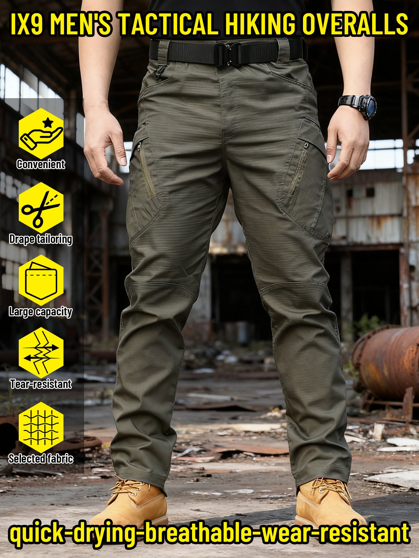 IX9 Men's Tactical Pants Quick Dry Breathable Tear-Resistant Multi-Pocket Slim Fit 3D Tailoring for Hiking Camping Climbing Fishing S-XXL
