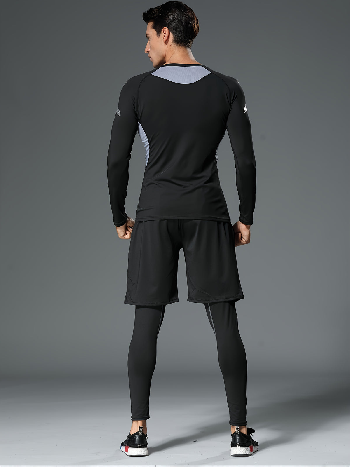 Men's 3-Piece Compression Sports Suit Quick-Dry – Moisture-Wicking Gym Running Training Outfit, High Elastic Breathable Activewear for Cycling Hiking Fitness, Grey & Fluorescent Green, S-XXL