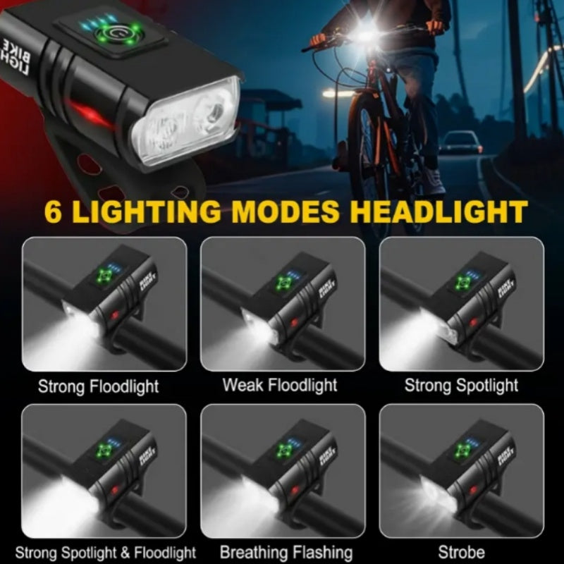 USB Rechargeable Bike Light Set Ultra-Bright Front and Rear – Type-C Fast Charge Aluminum Alloy Bicycle Lights 6 Front Modes 4 Rear Modes for Night Riding Commuting Camping Safety