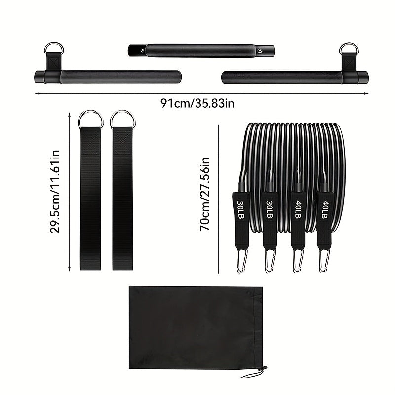 Pilates Bar Kit 8-Piece with 4 Resistance Bands 150 LBS – Portable Home Gym Fitness Set with Ankle Straps & Drawstring Backpack for Men & Women, Full Body Workout Equipment