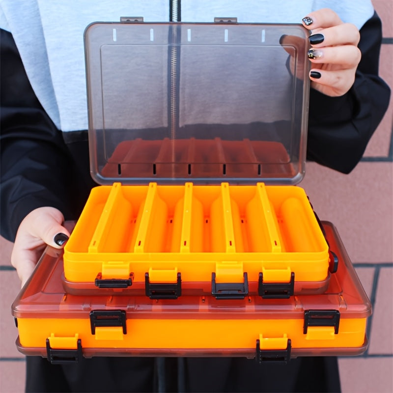 Fishing Lure Tackle Box Dual-Sided 14 Compartments – Portable ABS Lure Organizer for Minnow Pencil Squid Crankbait Hard Baits Freshwater Saltwater – Tangerine & Blue
