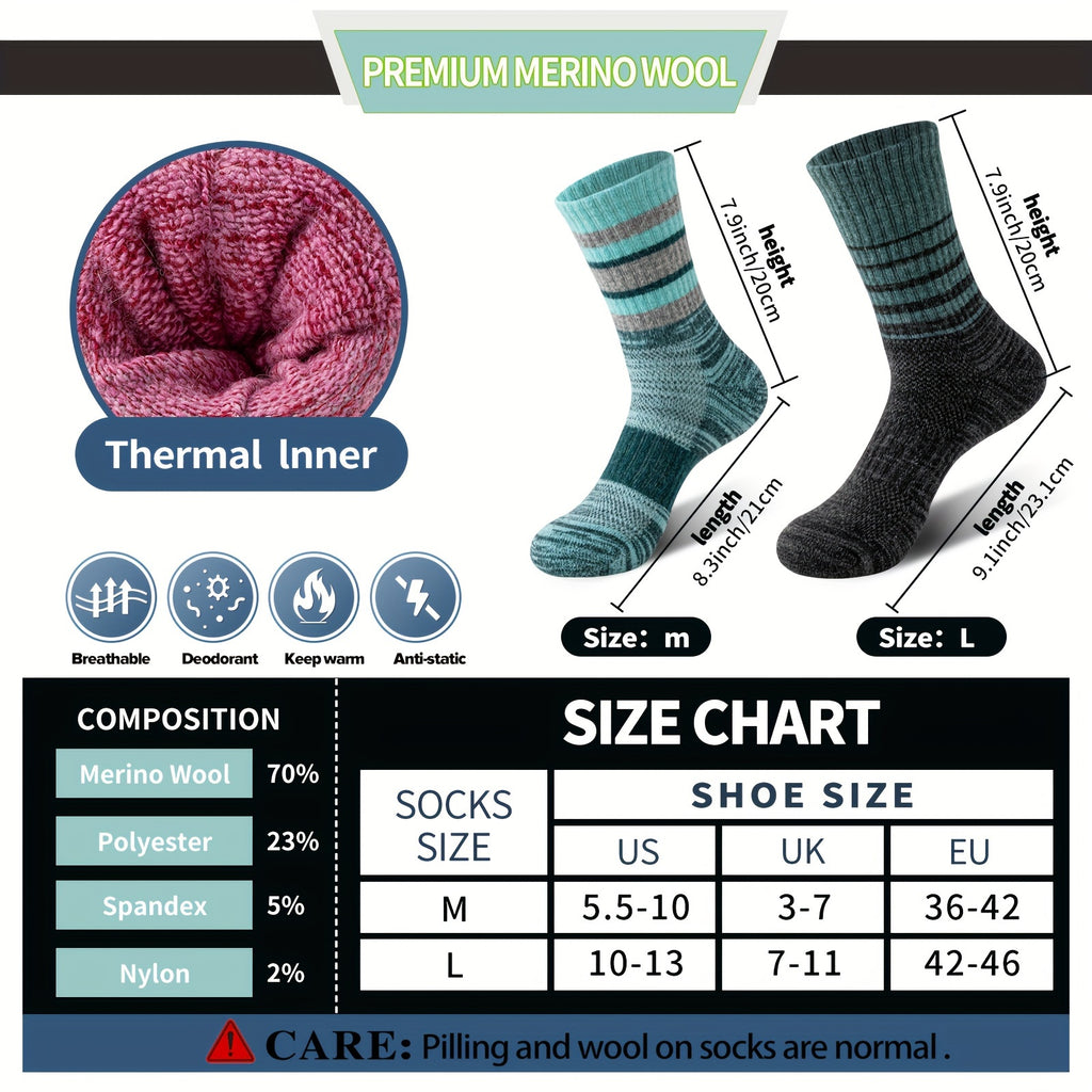 Merino Wool Hiking Socks 5 Pairs Men Women Compression Cushion Breathable Outdoor Trail Running Camping Festival Gift Socks