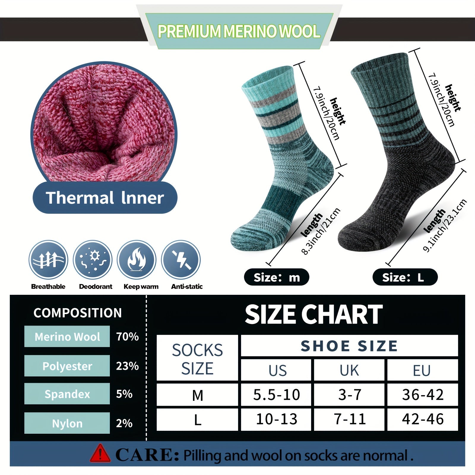 Merino Wool Hiking Socks 5 Pairs Men Women Compression Cushion Breathable Outdoor Trail Running Camping Festival Gift Socks