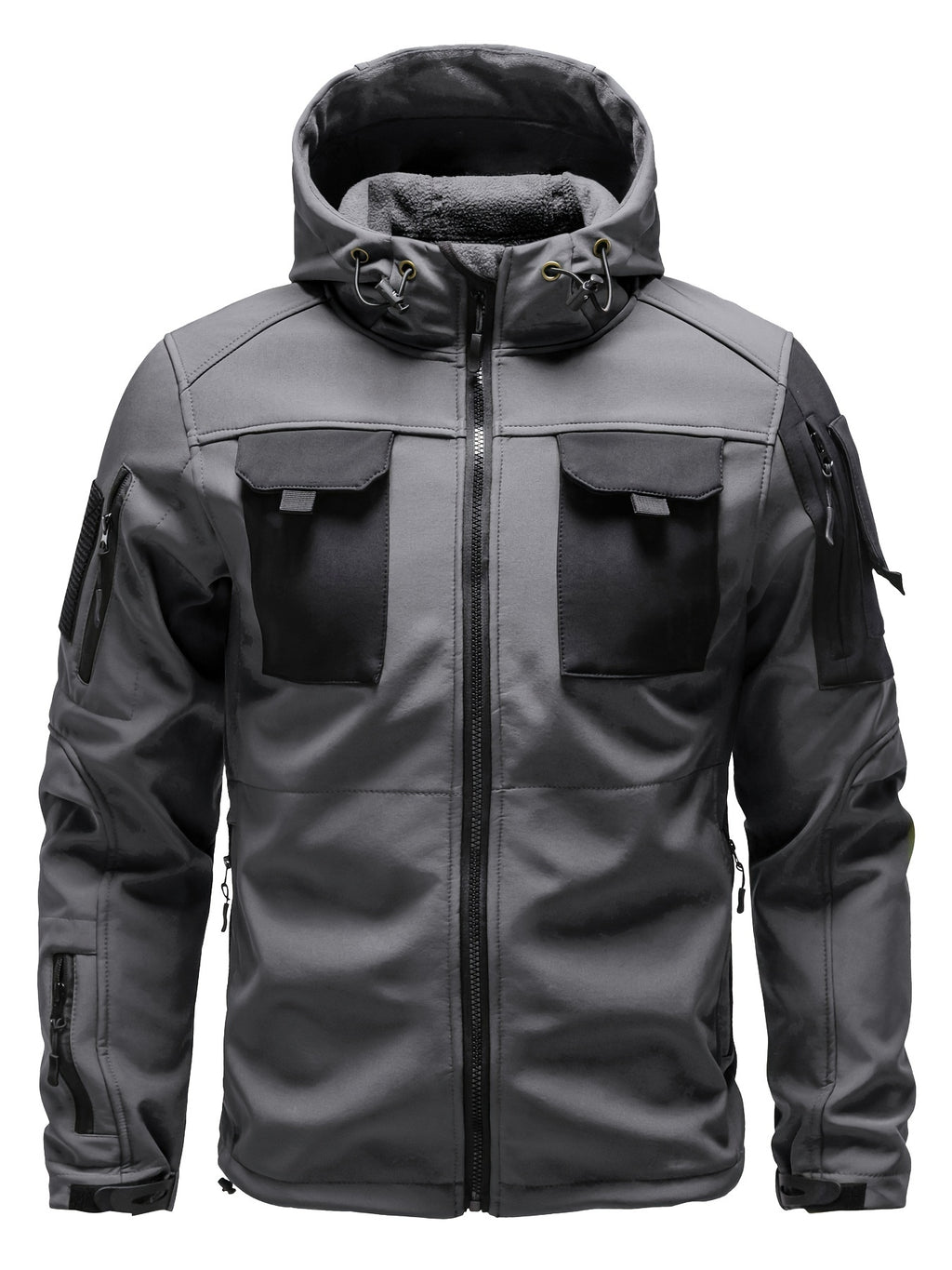 Men's Tactical Jacket Windproof Ripstop Hooded Shell Jacket with Multiple Utility Pockets for Camping Survival Hiking Outdoor Training Sizes S-XXXL Black Green Grey