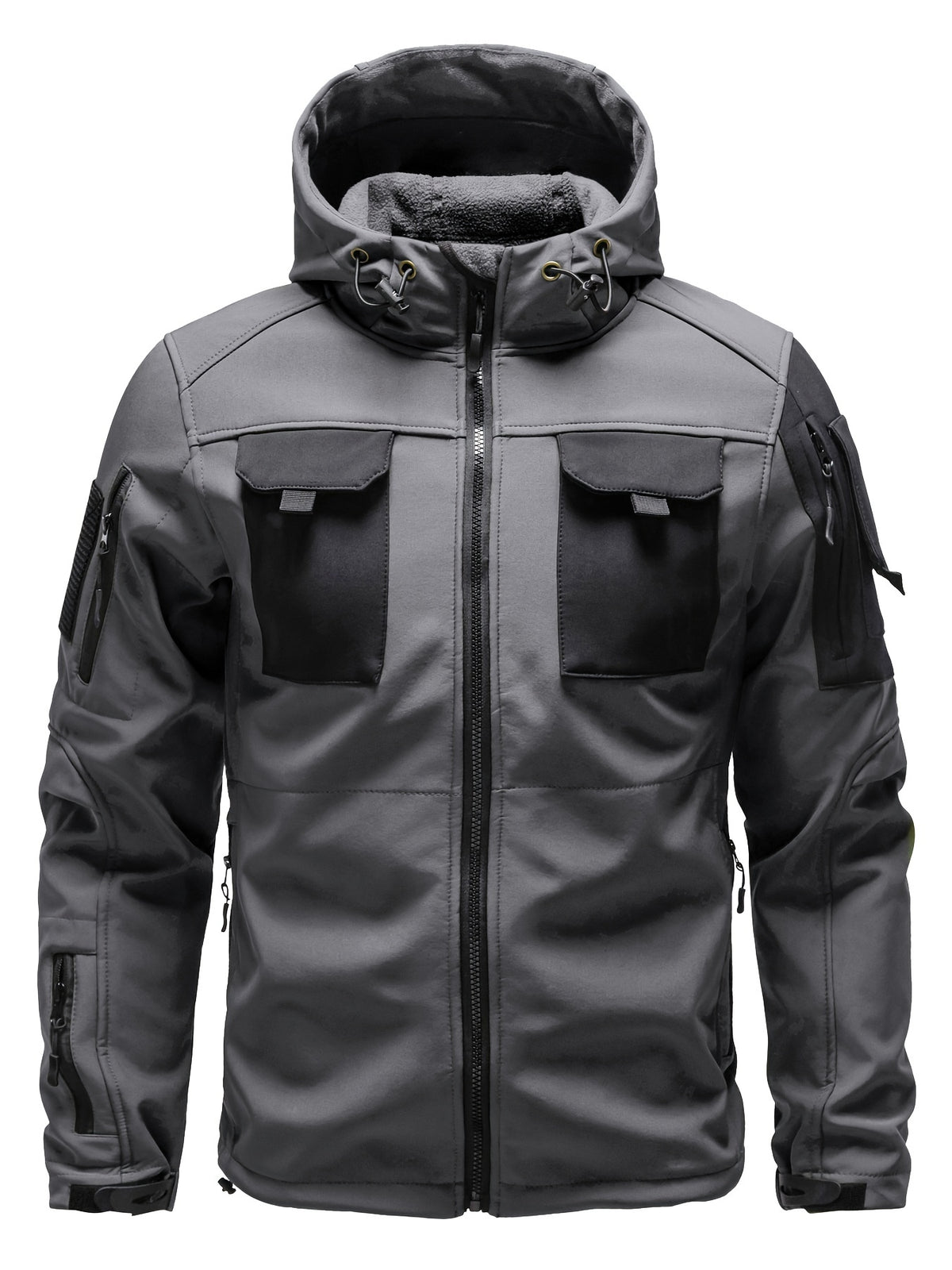 Men's Tactical Jacket Windproof Ripstop Hooded Shell Jacket with Multiple Utility Pockets for Camping Survival Hiking Outdoor Training Sizes S-XXXL Black Green Grey