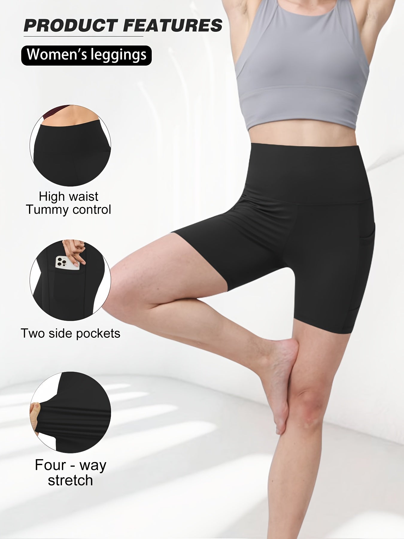 Women's High Waisted Yoga Shorts Butt Lifting Tummy Control, 88% Polyester Stretch Workout Shorts for Running Cycling Fitness, Casual Athletic Shorts Sizes S-XXL Black Dark Gray
