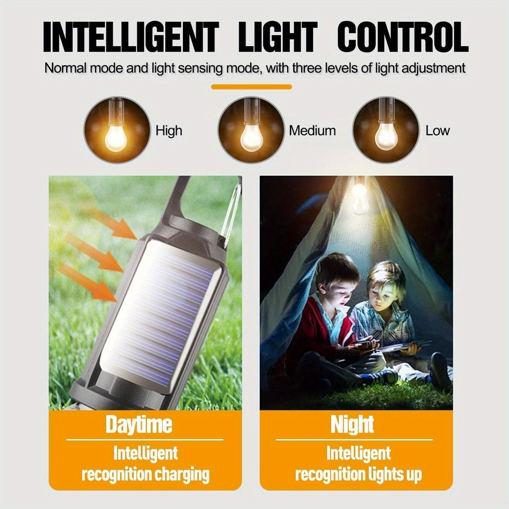 Solar Camping Lantern 3 Pack USB Rechargeable LED Waterproof Tent Light with Clip Hook Outdoor Camping Hiking Emergency Flashlight Christmas Decoration