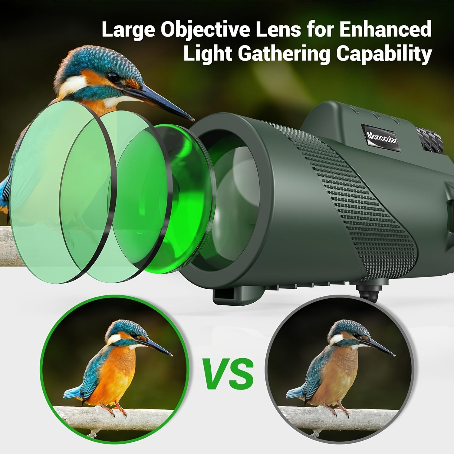 10x42 Monocular Telescope with Phone Adapter & Tripod HD FMC Lens Compact Portable Scope for Bird Watching Wildlife Hiking Camping Concerts Sports