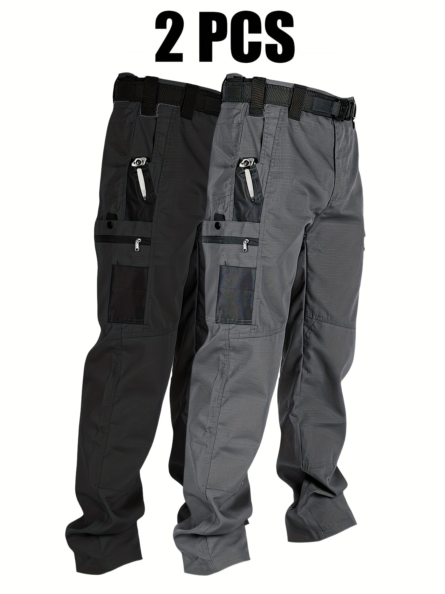 2-Pack Men's Utility Cargo Pants – Lightweight Tactical Workwear with Stretch Ripstop Fabric, Multi-Pocket Design, Sizes S-XXXL, 6 Color Combinations