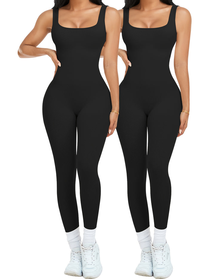 Women's Sleeveless Jumpsuit Yoga Pilates Running Fitness Activewear – 90% Nylon Stretch Fabric, Square Collar, S-XL, Multiple Colors