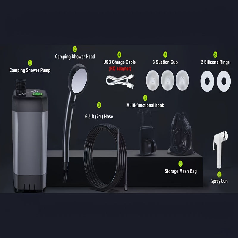 Portable Camping Shower Pump 6000mAh Rechargeable, IPX7 Waterproof Outdoor Shower with LED Display Multiple Modes 120 Min Runtime, Handheld Camp Shower for Hiking Pet Washing Car Beach Travel
