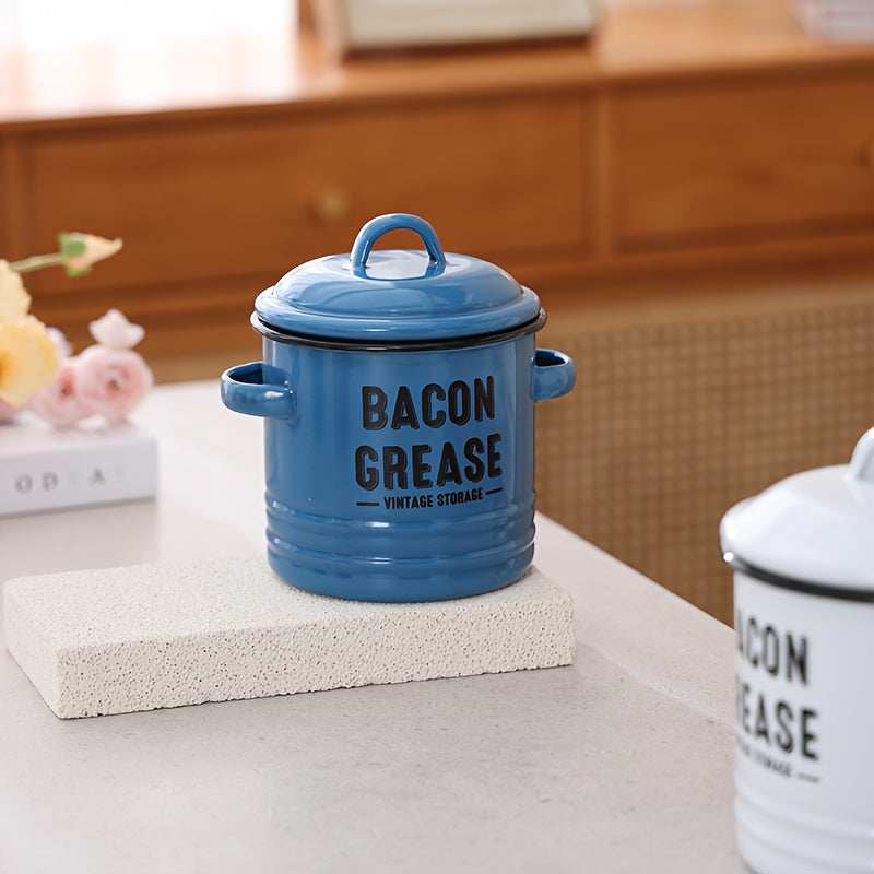 Enamel Oil Can with Filter Large Capacity Grease Storage Container - Bacon Fat Can for Camping & Kitchen - Heat-Resistant Condiment Oil Bottle for Outdoor Cooking - Handmade Camping Kitchenware Gift