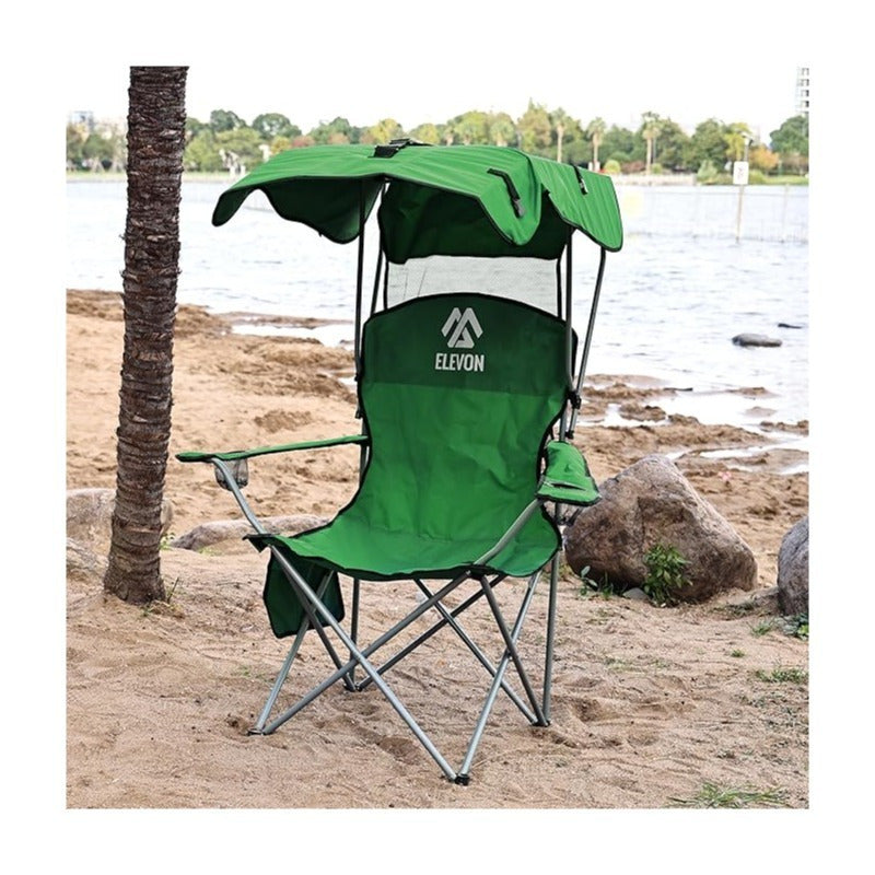 Folding Camping Chair with Canopy Sunshade Portable Beach Chair – 225 lbs Support Wide Seat Cup Holder Carrying Bag for Outdoor Lawn