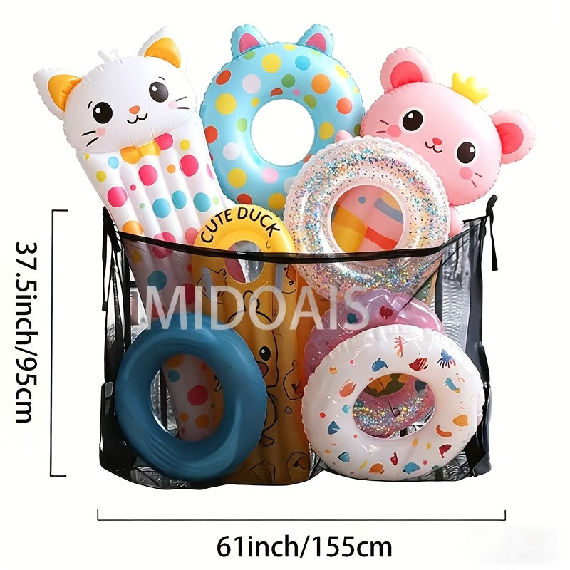 Large Mesh Drawstring Bag Pool Float Storage Bag Inflatable Swimming Ring Bag Beach Pool Toy Organizer Net Bag 60 Inch