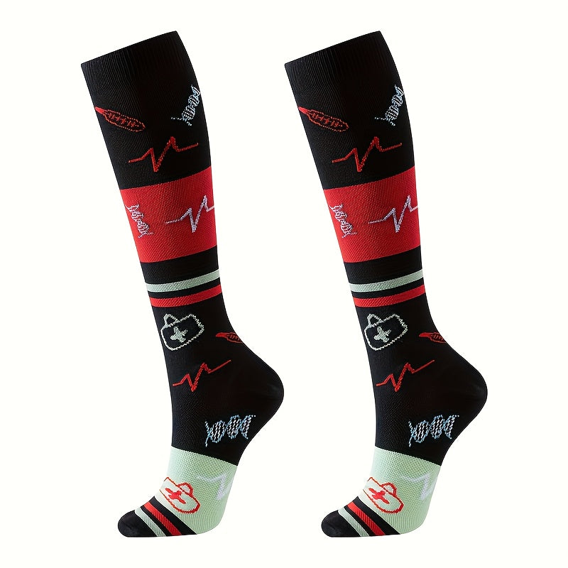 6 Pairs Knee High Socks for Women - Korean Style Compression Long Socks - Cute Aesthetic Sports Socks for School Gym Outdoor - 95% Polyester Stretch Knit Solid Color Socks Set