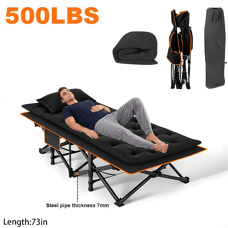 Folding Camping Cot with Mattress Heavy Duty 500/600/700 LBS – Portable Sleeping Bed for Adults, Tent Camping, Outdoor Use, Includes Carrying Bag, Black/Grey