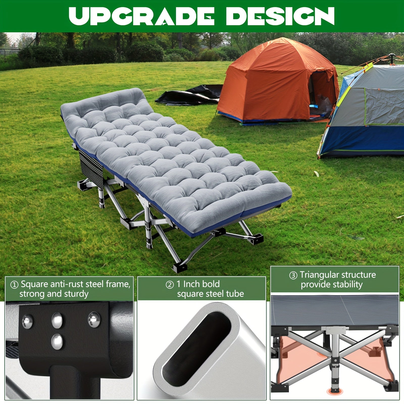 Folding Camping Cot with Mattress 75 Inch Heavy Duty – Portable Sleeping Cot with Carry Bag for Adults, Camping, Hunting, Travel & Guest Bed Indoor Outdoor