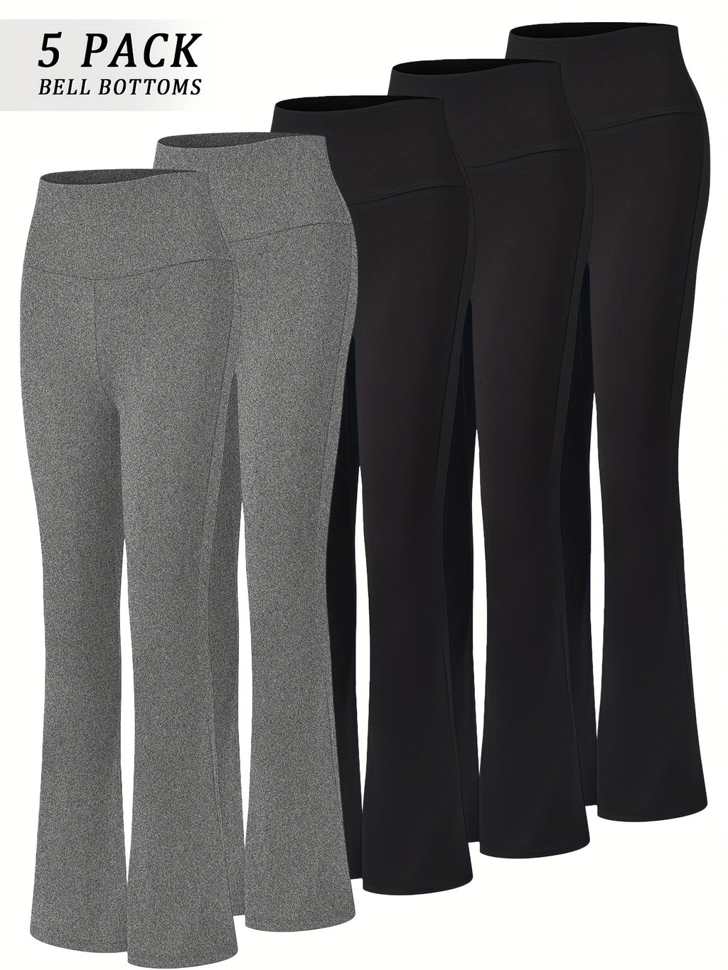 Women's High Waist Flare Yoga Pants 5-Pack Tummy Control Full Length Bell Bottom Leggings - Soft Bootcut Wide Leg Pants for Yoga Gym Dance - Polyester Elastane S M L XL XXL Mixed Colors